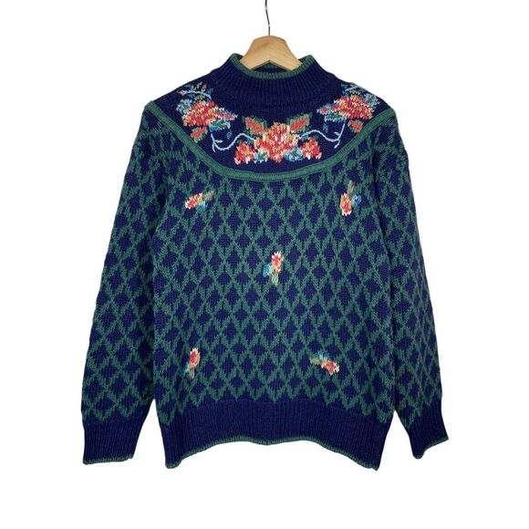 Vtg Sweater Floral Knit Hand Embroidered Grandma‎ Cottage Prairie Linen Cotton - Picture 1 of 6